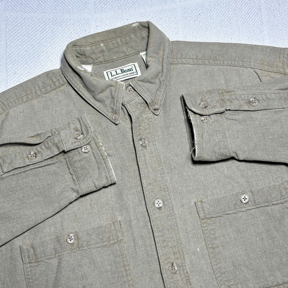 LL Bean Chamois Cloth Button Shirt Mens Medium Vintage USA Made Distressed Brown